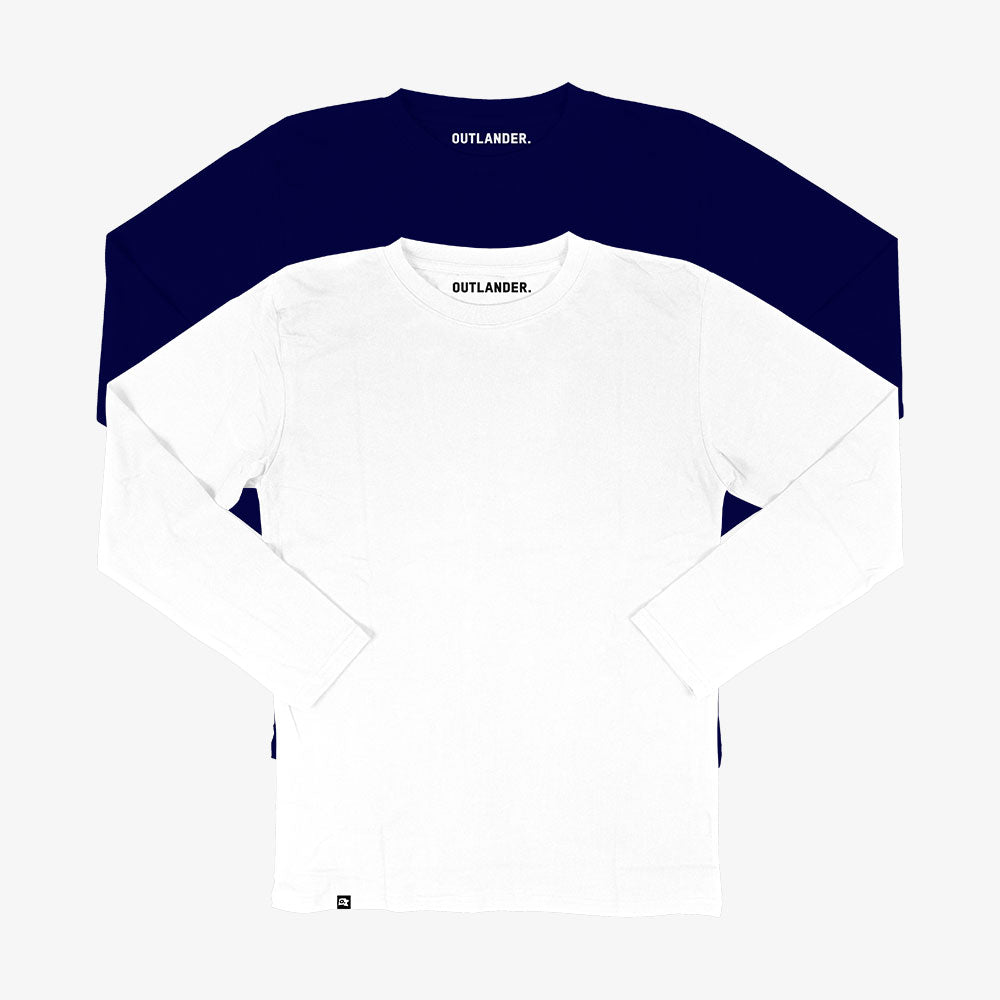 Basic 2 Pack Full Sleeve T-shirts (Navy, White)