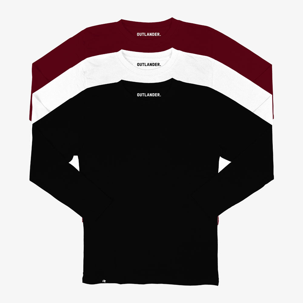 Basic 3 Pack Full Sleeve T-shirts (Maroon, White, Black)