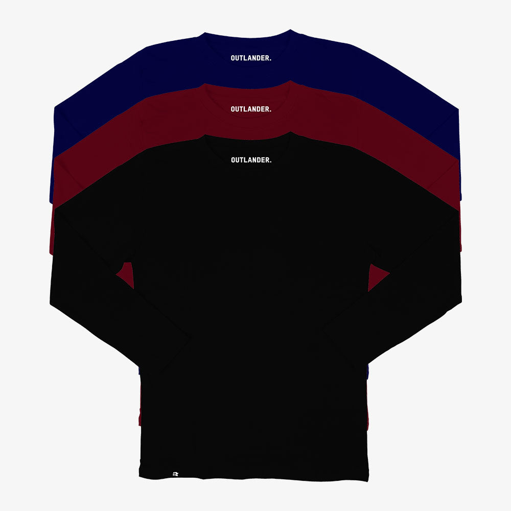 Basic 3 Pack Full Sleeve T-shirts (Navy, Maroon, Black)