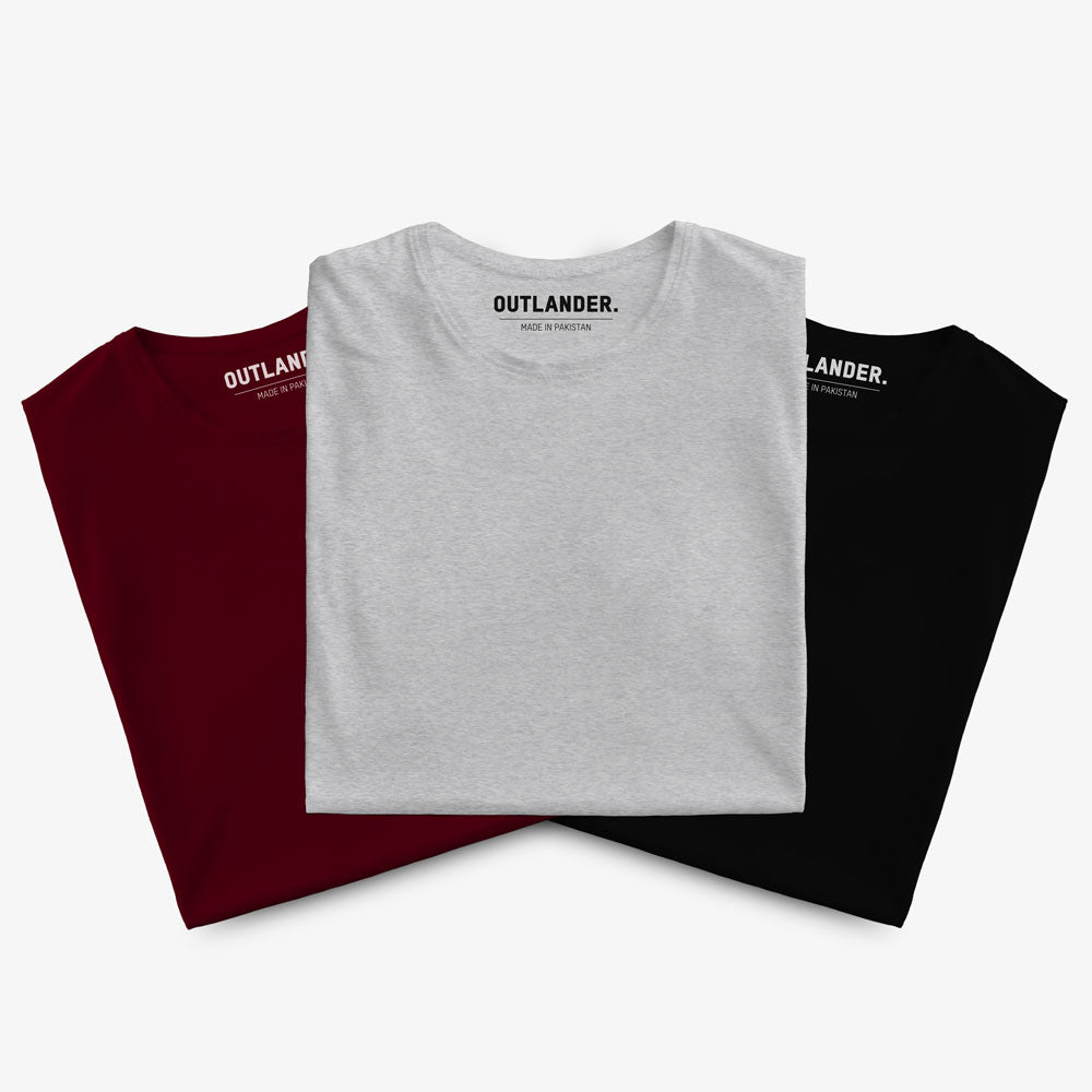 Basic 3 Pack T-shirts (Maroon, Grey, Black)