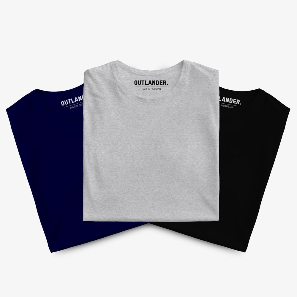 Basic 3 Pack T-shirts (Navy, Grey, Black)