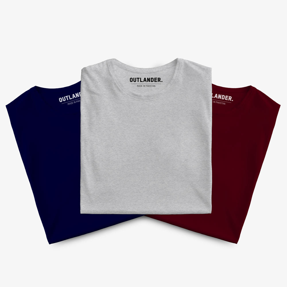 Basic 3 Pack T-shirts (Navy, Grey, Maroon)