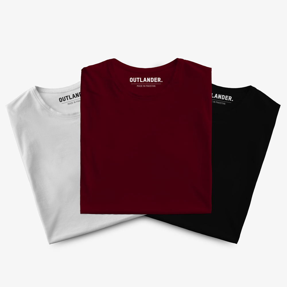 Basic 3 Pack T-shirts (White, Maroon, Black)