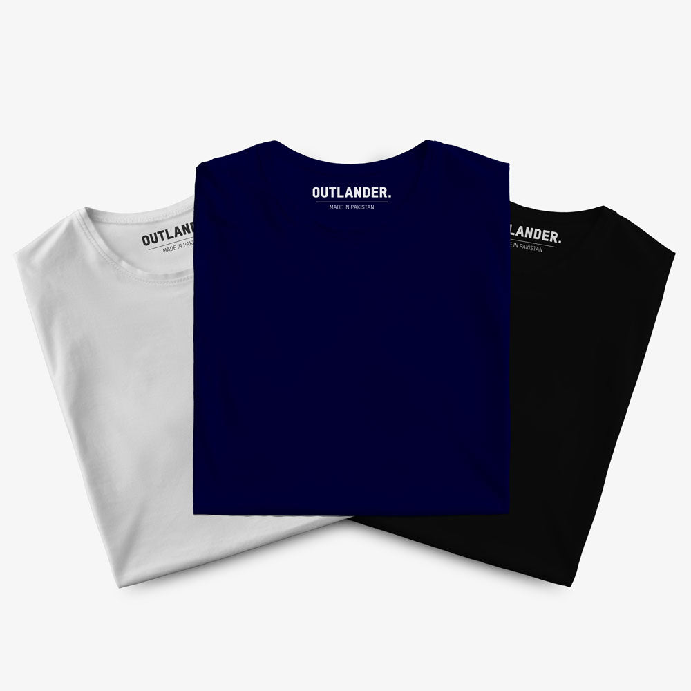 Basic 3 Pack T-shirts (White, Navy, Black)