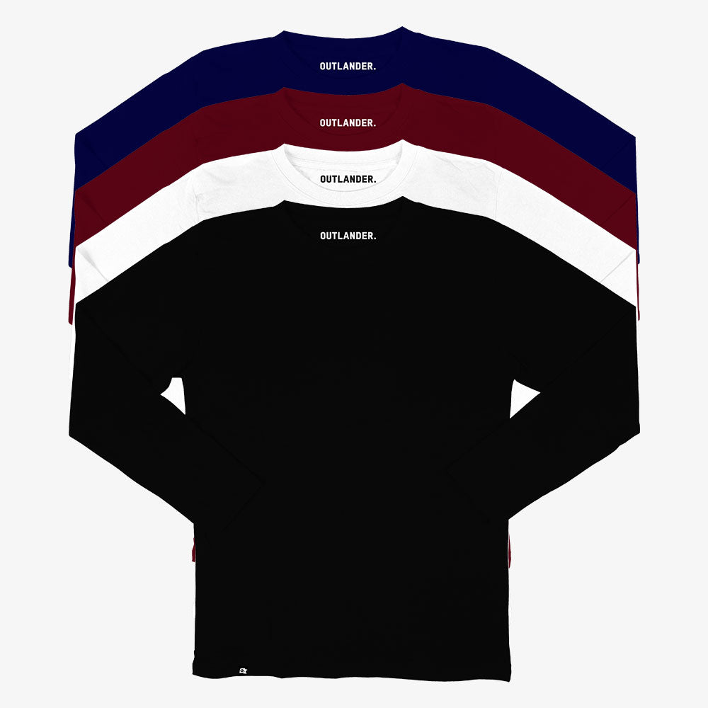 Basic 4 Pack Full Sleeve T-shirts (Navy, Maroon, White, Black)
