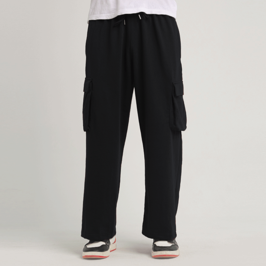 Black Wide Leg Cargo Trousers 1