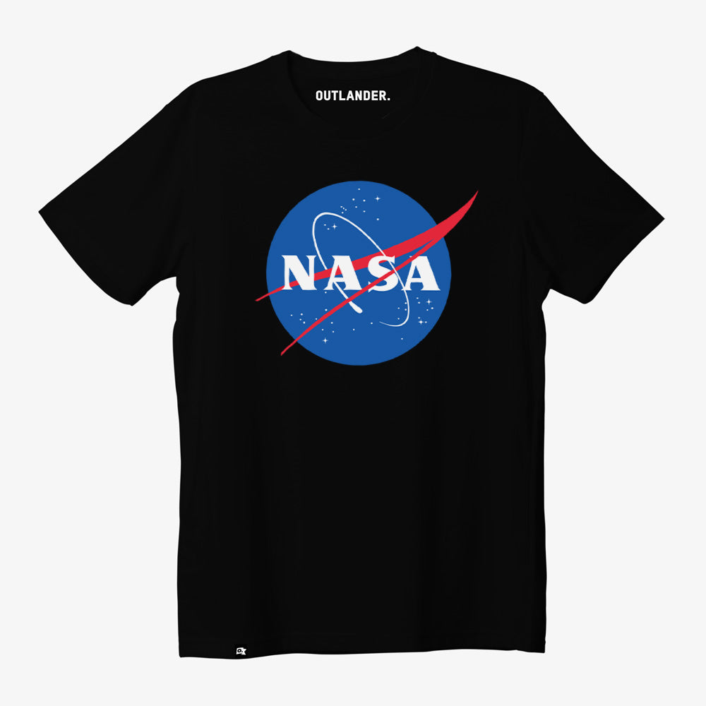 Black t-shirt with NASA logo on a white background