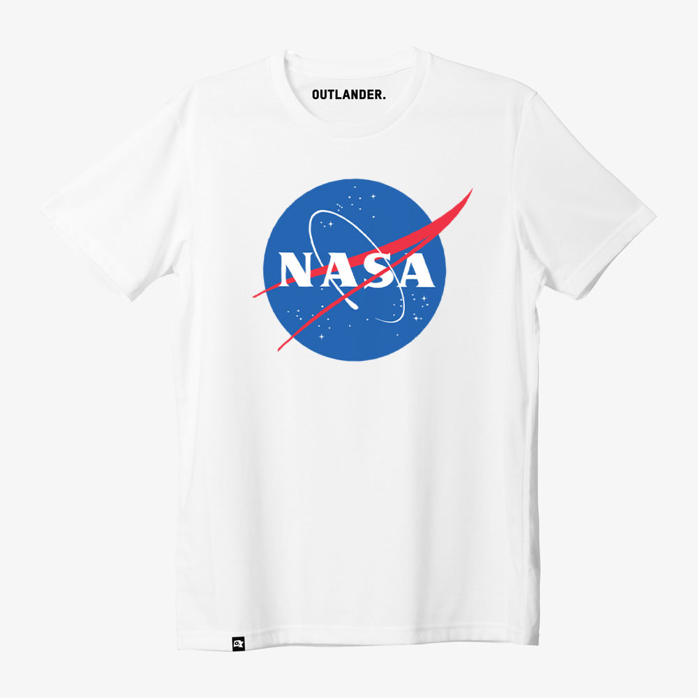 White t-shirt with NASA logo on a white background