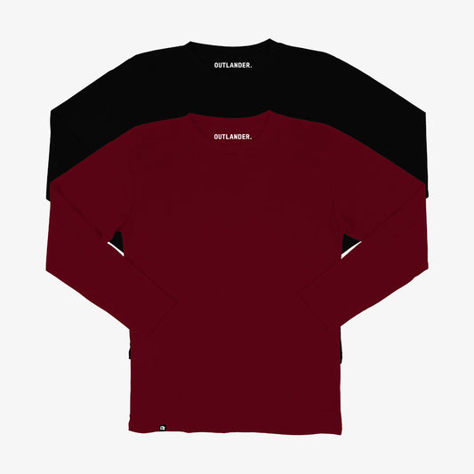 Basic 2 Pack Full Sleeve T-shirts (Black, Maroon)