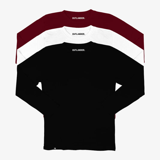 Basic 3 Pack Full Sleeve T-shirts (Maroon, White, Black)