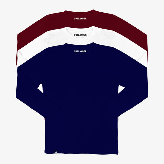 Basic 3 Pack Full Sleeve T-shirts (Maroon, White, Navy)