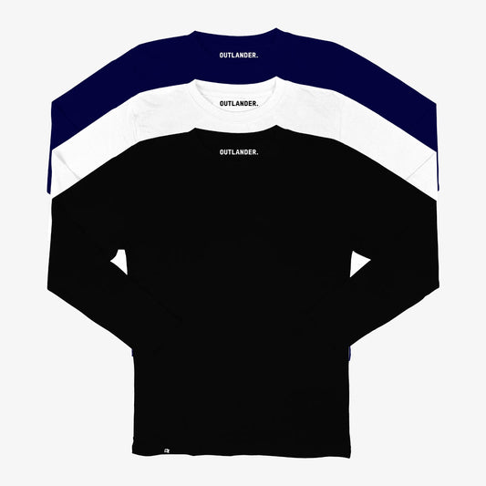 Basic 3 Pack Full Sleeve T-shirts (Navy, White, Black)