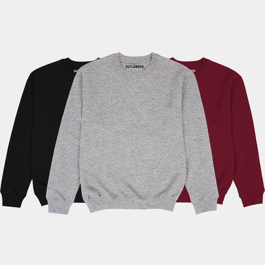 Basic 3 Pack Sweatshirts (Black, Grey, Maroon)