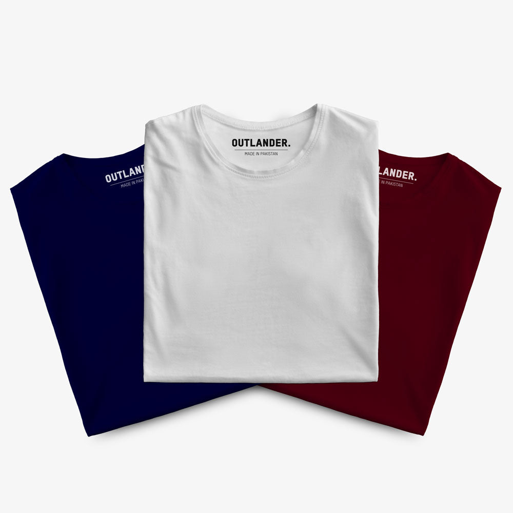 Basic 3 Pack T-shirts (Navy, Maroon, White)