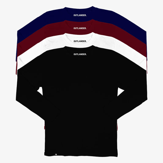 Basic 4 Pack Full Sleeve T-shirts (Navy, Maroon, White, Black)