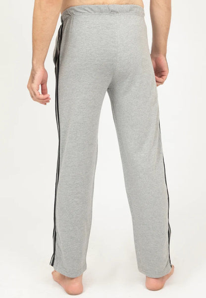 Gray sweatpants with black stripes on a white background