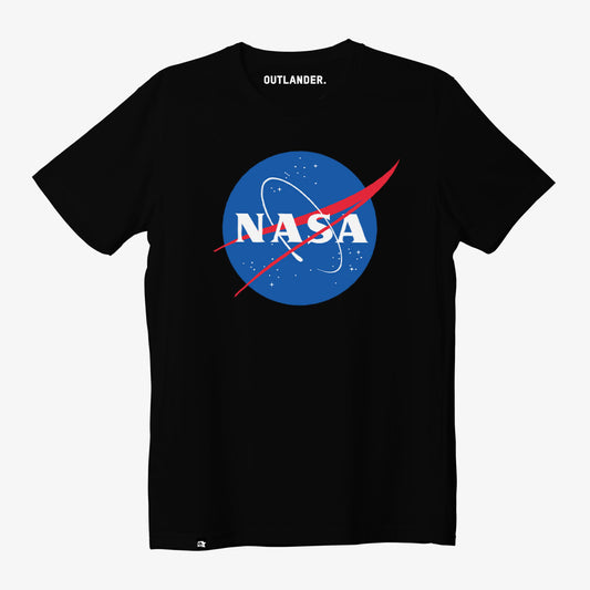 Black t-shirt with NASA logo on a white background