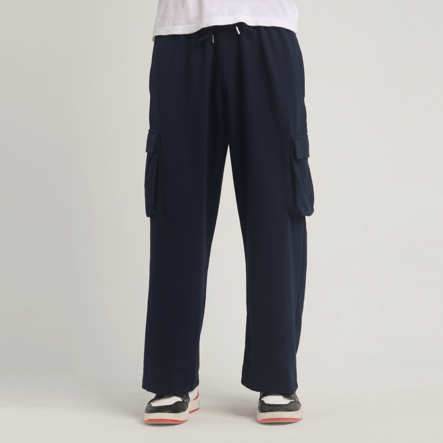 Navy Blue Wide Leg Cargo Trousers 1
