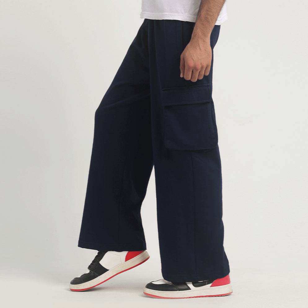 Navy Blue Wide Leg Cargo Trousers 2