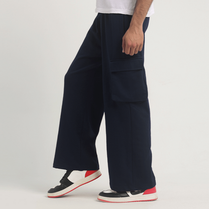 Navy Blue Wide Leg Cargo Trousers 2