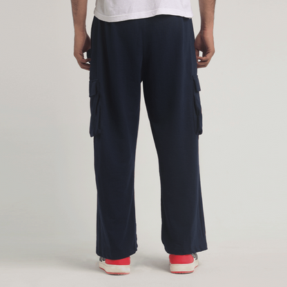 Navy Blue Wide Leg Cargo Trousers 3