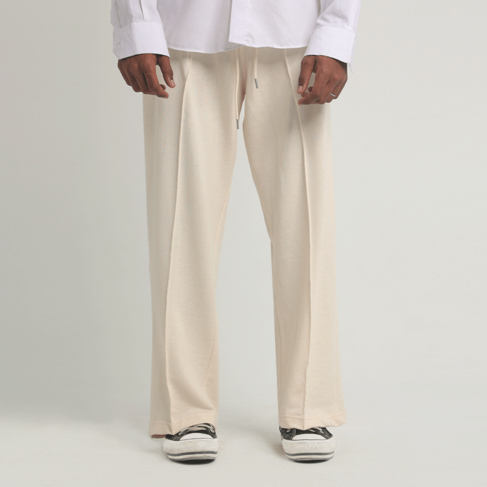 Off White Wide Leg Trousers With Front Seam