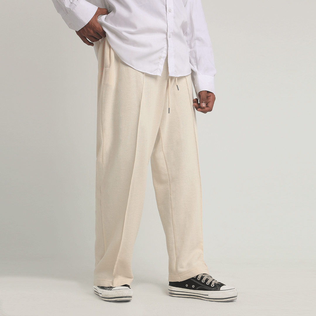 Off White Wide Leg Trousers With Front Seam 1