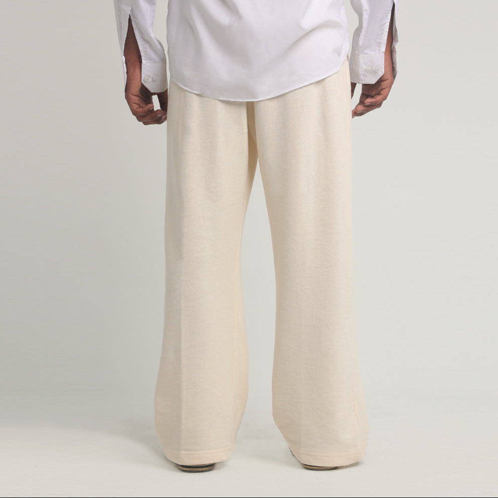 Off White Wide Leg Trousers With Front Seam 2