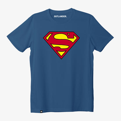 Blue t-shirt with Superman logo on a white background